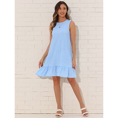 Sleeveless Dress for Women's Ruffle Hem Round Neck Casual Smock Mini Dresses
