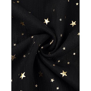 Square Neck Dress for Women's Metallic Stars Ruffle Half Sleeve A-Line Stretch Waist Midi Dresses