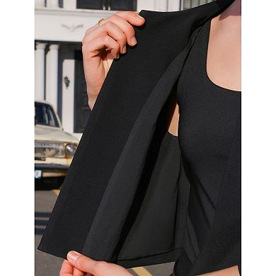 Women's Work Cropped Jacket 3/4 Sleeve Collarless Open Front Blazer