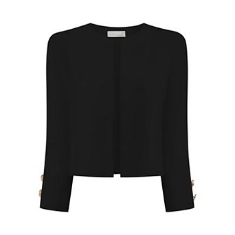 Women's Work Cropped Jacket 3/4 Sleeve Collarless Open Front Blazer