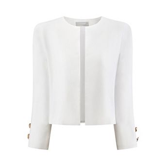 Women's Work Cropped Jacket 3/4 Sleeve Collarless Open Front Blazer
