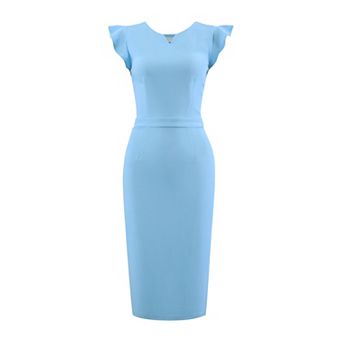 Women's Work Sheath Dress Sweetheart Neck Cap Ruffled Sleeve Pencil Dress