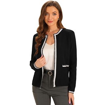 Women's Long Sleeve Open Front Cardigan Contrast Color Knit Dressy Sweater