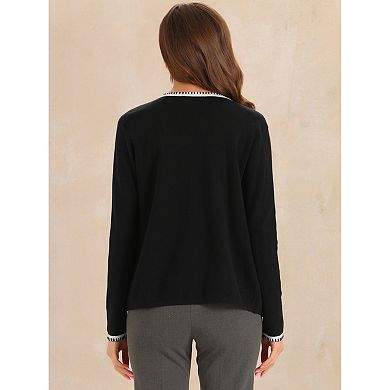 Women's Long Sleeve Open Front Cardigan Contrast Color Knit Dressy Sweater