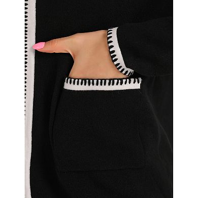 Women's Long Sleeve Open Front Cardigan Contrast Color Knit Dressy Sweater