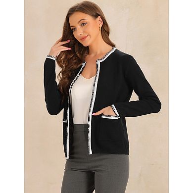 Women's Long Sleeve Open Front Cardigan Contrast Color Knit Dressy Sweater