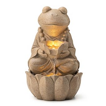 Glitzhome 2 tier d Zen-Style Frog Sand Beige Polyresin Outdoor Fountain