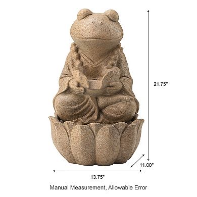 Glitzhome 2-Tiered Zen-Style Frog Sand Beige Polyresin Outdoor Fountain