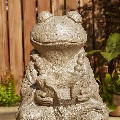 Glitzhome 2-Tiered Zen-Style Frog Sand Beige Polyresin Outdoor Fountain