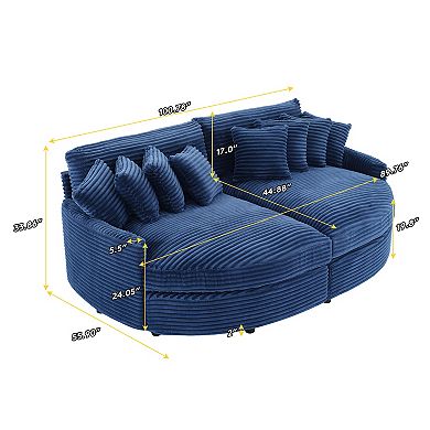 Oversized Fan-shaped Corduroy Couch, 2-piece Sectional Sofa with 8 Throw Pillows
