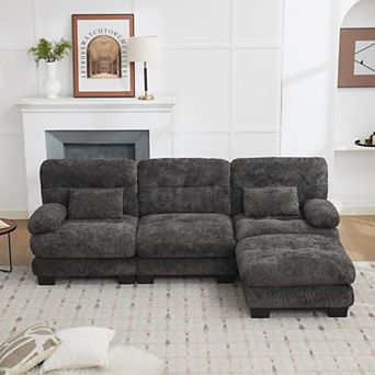 L-Shaped Cloud Modular Sectional Sofa with Deep Cushions and Ottoman