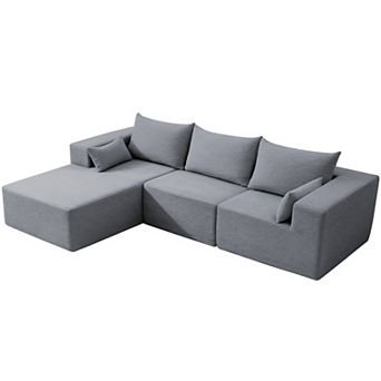 L-Shaped Cloud Modular Sectional Sofa with Deep Cushions and Chaise Lounge