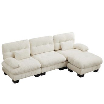 L-Shaped Cloud Modular Sectional Sofa with Deep Cushions and Ottoman