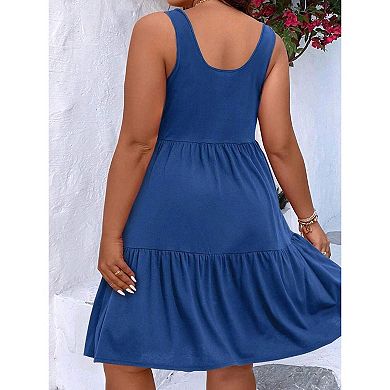 Women's Plus Size Ruffle Tiered Sleeveless Mini Dresses Loose A Line Tank Dress