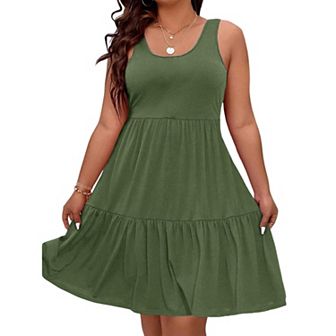 Women's Plus Size Ruffle Tiered Sleeveless Mini Dresses Loose A Line Tank Dress