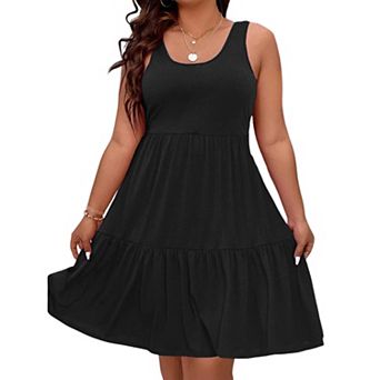 Women's Plus Size Ruffle Tiered Sleeveless Mini Dresses Loose A Line Tank Dress