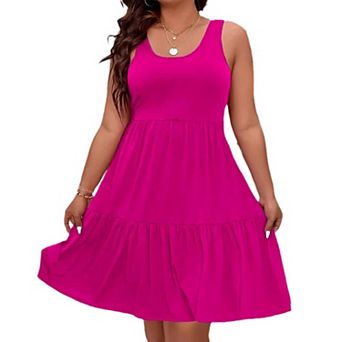 Women's Plus Size Ruffle Tiered Sleeveless Mini Dresses Loose A Line Tank Dress