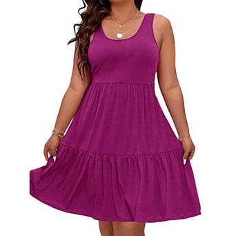 Women's Plus Size Ruffle Tiered Sleeveless Mini Dresses Loose A Line Tank Dress