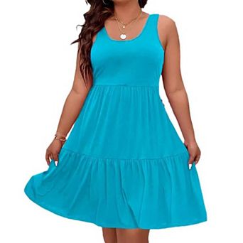 Women's Plus Size Ruffle Tiered Sleeveless Mini Dresses Loose A Line Tank Dress