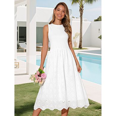 Women's Summer Tank Dress Sleeveless A Line Midi Dress Cotton Crewneck Casual Holiday Dress