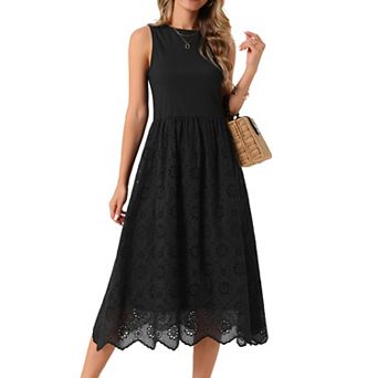 Women's Summer Tank Dress Sleeveless A Line Midi Dress Cotton Crewneck Casual Holiday Dress