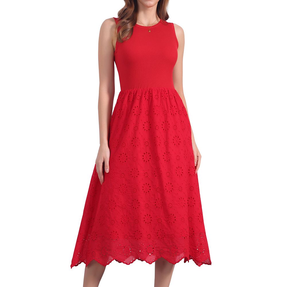 Women's Summer Tank Dress Sleeveless A Line Midi Dress Cotton Crewneck  Casual Holiday Dress