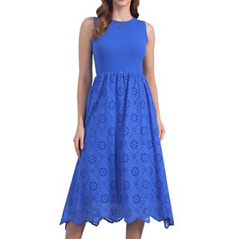 Women's Summer Tank Dress Sleeveless A Line Midi Dress Cotton Crewneck Casual Holiday Dress