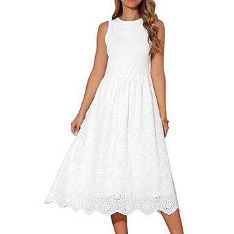Women's Summer Tank Dress Sleeveless A Line Midi Dress Cotton Crewneck Casual Holiday Dress