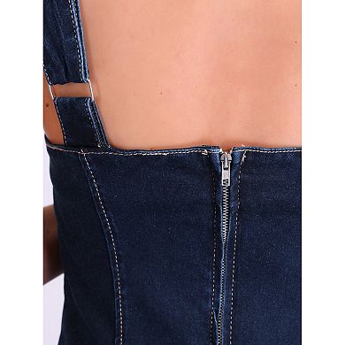 Bodycon Dresses for Women's Square Neck Sleeveless Denim Jeans Dress