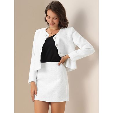 Tweed Blazer Set for Women's Elegant Work 2 Piece Blazer Skirt Suit