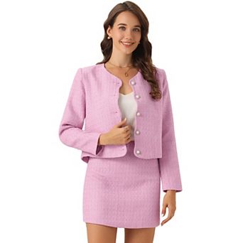 Tweed Blazer Set for Women's Elegant Work 2 pc Blazer Skirt Suit