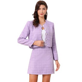 Tweed Blazer Set for Women's Elegant Work 2 pc Blazer Skirt Suit