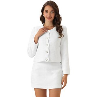 Tweed Blazer Set for Women's Elegant Work 2 pc Blazer Skirt Suit