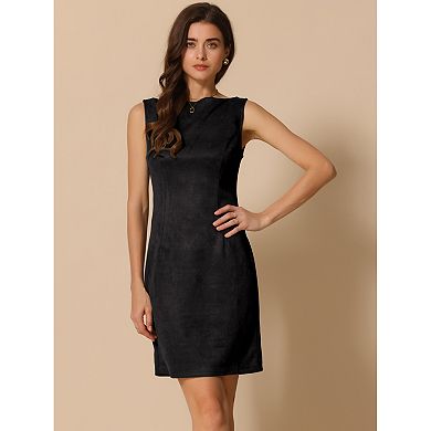 Faux Suede Dress for Women's Boat Neck Sleeveless Sheath Dresses