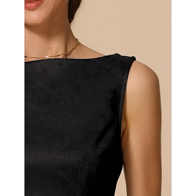 Faux Suede Dress for Women's Boat Neck Sleeveless Sheath Dresses