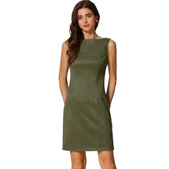 Faux Suede Dress for Women's Boat Neck Sleeveless Sheath Dresses