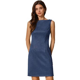 Faux Suede Dress for Women's Boat Neck Sleeveless Sheath Dresses