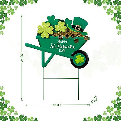 Glitzhome 24"H St. Patrick's Unique Wagon Shape Metal Shamrocks Wagon Yard Stake