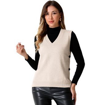 Knit Sweater Vest Top for Women's Sleeveless Ribbed V Neck Pullover Vest