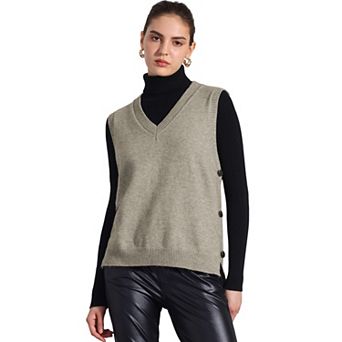 Knit Sweater Vest Top for Women's Sleeveless Ribbed V Neck Pullover Vest