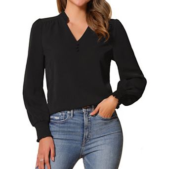 Dressy Casual Blouse for Women's Vintage Ruffle V Neck Puffy Long Sleeve Shirt Top