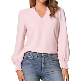 Dressy Casual Blouse for Women's Vintage Ruffle V Neck Puffy Long Sleeve Shirt Top