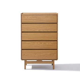 LuxenHome Oak Finish Manufactured Wood 48.5-Inch Tall 5-Drawer Bachelor Chest