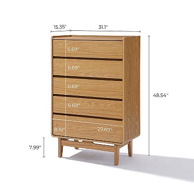 LuxenHome Oak Finish Manufactured Wood 48.5-Inch Tall 5-Drawer Bachelor Chest