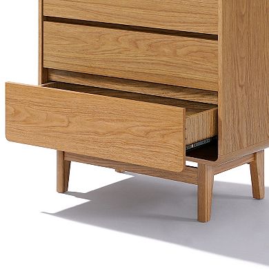 LuxenHome Oak Finish Manufactured Wood 48.5-Inch Tall 5-Drawer Bachelor Chest
