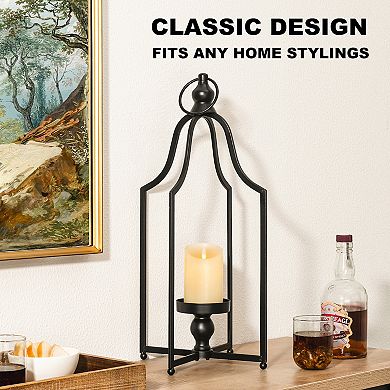 Glitzhome 22.00"H Modern Farmhouse Black Metal Lantern