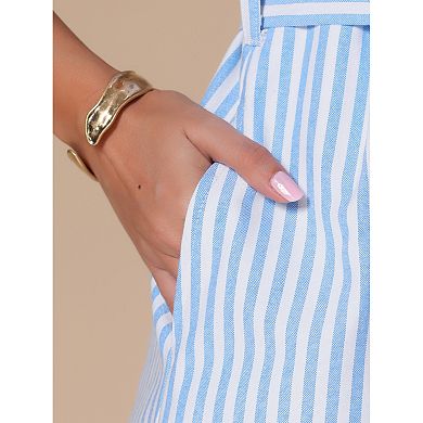 Striped Shirt Dress for Women's Casual V Neck Flutter Sleeve Button Down Dresses with Belt