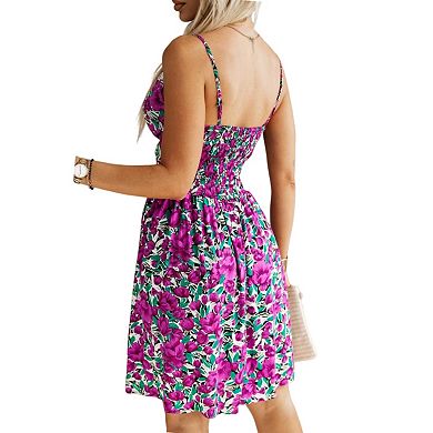 Women's Summer Dresses Spring Floral V Neck Adjustable Spaghetti Beach Flowy Wrap Dress