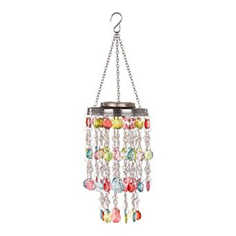 Glitzhome 18.75"H Solar Lighted Multicolored Acrylic Jewel Beaded Wind Chime