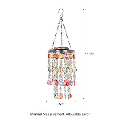 Glitzhome 18.75"H Solar Lighted Multicolored Acrylic Jewel Beaded Wind Chime